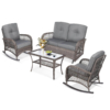 MEETWARM 4 Pieces Outdoor Wicker Patio Conversation Sets With Glider Loveseat, 2 Chairs With Glass-Top Coffee Table Wicker Rocking Chair Set, Wicker Conversation Set With Thickened Cushions - Thumbnail Image 3