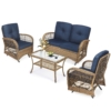 MEETWARM 4 Pieces Outdoor Wicker Patio Conversation Sets With Glider Loveseat, 2 Chairs With Glass-Top Coffee Table Wicker Rocking Glider Set, Wicker Conversation Set With Thickened Cushions - Thumbnail Image 2