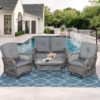 MEETWARM 4 Pieces Outdoor Wicker Patio Conversation Sets With Glider Loveseat, 2 Chairs With Glass-Top Coffee Table Wicker Rocking Glider Set, Wicker Conversation Set With Thickened Cushions - Thumbnail Image 3