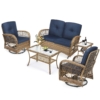 MEETWARM 5 Pieces Outdoor Patio Rattan Furniture Sets, All Weather Patio Wicker Conversation Set - 2 Rocking Swivel Chairs 1 Rattan Loveseat Glider With Cushions, 2 Glass-Top Coffee Table - Thumbnail Image 2