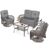 MEETWARM 5 Pieces Outdoor Patio Rattan Furniture Sets, All Weather Patio Wicker Conversation Set - 2 Rocking Swivel Chairs 1 Rattan Loveseat Glider With Cushions, 2 Glass-Top Coffee Table - Thumbnail Image 3