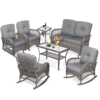 MEETWARM 7 Pieces Outdoor Wicker Patio Conversation Sets With Glider Loveseat, 4 Chairs With 2 Glass-Top Coffee Table Wicker Rocking Glider Set, Wicker Conversation Set With Thickened Cushions, UPC: 717021265591 - Thumbnail Image 3