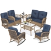 MEETWARM 7 Pieces Outdoor Patio Rattan Furniture Sets, All Weather Patio Wicker Conversation Set- 2 Rocking Chairs, 2 Swivel Chairs, 1 Loveseat Glider With Cushions, 2 Glass-Top Coffee Table, UPC：717021265652 - Thumbnail Image 2
