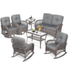 MEETWARM 7 Pieces Outdoor Patio Rattan Furniture Sets, All Weather Patio Wicker Conversation Set- 2 Rocking Chairs, 2 Swivel Chairs, 1 Loveseat Glider With Cushions, 2 Glass-Top Coffee Table, UPC：717021265652 - Thumbnail Image 3