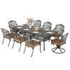MEETWARM 9-Piece Outdoor Patio Dining Set, All Weather Cast Aluminum Patio Funiture Table and Chairs Set- 94.5” Rectangular Table and 2 Swivel Rocker Chairs, 6 Stationary, Umbrella Hole - Thumbnail Image 2