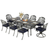 MEETWARM 9-Piece Outdoor Patio Dining Set, All Weather Cast Aluminum Patio Funiture Table and Chairs Set- 94.5” Rectangular Table and 2 Swivel Rocker Chairs, 6 Stationary, Umbrella Hole - Thumbnail Image 3