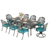 MEETWARM 9-Piece Outdoor Patio Dining Set, All Weather Cast Aluminum Patio Funiture Table and Chairs Set- 94.5” Rectangular Table and 2 Swivel Rocker Chairs, 6 Stationary, Umbrella Hole - Thumbnail Image 4