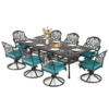 MEETWARM 9-Piece Outdoor Patio Dining Set for 8, All Weather Cast Aluminum Patio Funiture Table and Chairs Set- 94.5” Rectangular Table and 8 Cushioned Swivel Rocker Chairs, Umbrella Hole - Thumbnail Image 4