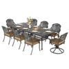 MEETWARM 9-Piece Outdoor Patio Dining Set for 8, All Weather Cast Aluminum Patio Funiture Table and Chairs Set- 94.5” Rectangular Table and 2 Swivel Rocker Chairs, 6 Stationary for Garden - Thumbnail Image 2
