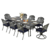 MEETWARM 9-Piece Outdoor Patio Dining Set for 8, All Weather Cast Aluminum Patio Funiture Table and Chairs Set- 94.5” Rectangular Table and 2 Swivel Rocker Chairs, 6 Stationary for Garden - Thumbnail Image 3