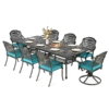 MEETWARM 9-Piece Outdoor Patio Dining Set for 8, All Weather Cast Aluminum Patio Funiture Table and Chairs Set- 94.5” Rectangular Table and 2 Swivel Rocker Chairs, 6 Stationary for Garden - Thumbnail Image 4