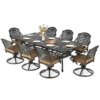 MEETWARM 9-Piece Outdoor Patio Dining Set, All Weather Cast Aluminum Patio Funiture Table and Chairs Set- 94.5” Rectangular Table and 8 Cushioned Swivel Rocker Chairs, Umbrella Hole - Thumbnail Image 2
