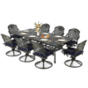 MEETWARM 9-Piece Outdoor Patio Dining Set, All Weather Cast Aluminum Patio Funiture Table and Chairs Set- 94.5” Rectangular Table and 8 Cushioned Swivel Rocker Chairs, Umbrella Hole - Thumbnail Image 3