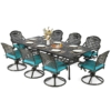 MEETWARM 9-Piece Outdoor Patio Dining Set, All Weather Cast Aluminum Patio Funiture Table and Chairs Set- 94.5” Rectangular Table and 8 Cushioned Swivel Rocker Chairs, Umbrella Hole - Thumbnail Image 4