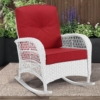 MEETWARM Outdoor Wicker Rocking Chair, Rattan Patio Rocker Chairs With Cushion And Steel Frame - Thumbnail Image 8