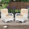 MEETWARM Outdoor Wicker Patio Rocking Chair Cushioned Rattan Rocker Chair For Porch, Deck, Poolside With Steel Frame, Weather-Resistant Cushions, Set Of 2 - Thumbnail Image 5