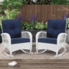 MEETWARM Outdoor Wicker Patio Rocking Chair Cushioned Rattan Rocker Chair For Porch, Deck, Poolside With Steel Frame, Weather-Resistant Cushions, Set Of 2 - Thumbnail Image 7