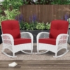 MEETWARM Outdoor Wicker Patio Rocking Chair Cushioned Rattan Rocker Chair For Porch, Deck, Poolside With Steel Frame, Weather-Resistant Cushions, Set Of 2 - Thumbnail Image 8
