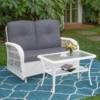 MEETWARM Outdoor Wicker Patio Glider Set, Loveseat For 2 Person Porch Furniture Glider With Glass-Top Coffee Table, Patio Glider Rocking Bench With Thickened Cushions - Thumbnail Image 5