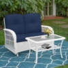 MEETWARM Outdoor Wicker Patio Glider Set, Loveseat For 2 Person Porch Furniture Glider With Glass-Top Coffee Table, Patio Glider Rocking Bench With Thickened Cushions - Thumbnail Image 6