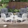 MEETWARM 3 Pieces Outdoor Wicker Rocking Chair Set, Patio Conversation Bistro Set, Rattan Rocker Chairs Set With Glass-Top Coffee Table And Cushions For Porch & Backyard - Thumbnail Image 6