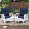 MEETWARM 3 Pieces Outdoor Wicker Rocking Chair Set, Patio Conversation Bistro Set, Rattan Rocker Chairs Set With Glass-Top Coffee Table And Cushions For Porch & Backyard - Thumbnail Image 7