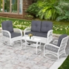 MEETWARM 4 Pieces Outdoor Wicker Patio Conversation Sets with Glider Loveseat, 2 Chairs with Coffee Table Wicker Rocking Chair Set, Patio Furniture Set with Thickened Cushions - Thumbnail Image 2