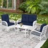 MEETWARM 4 Pieces Outdoor Wicker Patio Conversation Sets with Glider Loveseat, 2 Chairs with Coffee Table Wicker Rocking Chair Set, Patio Furniture Set with Thickened Cushions - Thumbnail Image 3