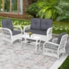 MEETWARM 4 Pieces Outdoor Wicker Patio Conversation Sets with Glider Loveseat, 2 Chairs with Coffee Table Wicker Rocking Glider Set, Wicker Conversation Set with Thickened Cushions - Thumbnail Image 2