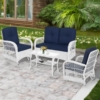 MEETWARM 4 Pieces Outdoor Wicker Patio Conversation Sets with Glider Loveseat, 2 Chairs with Coffee Table Wicker Rocking Glider Set, Wicker Conversation Set with Thickened Cushions - Thumbnail Image 3
