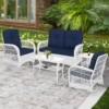 MEETWARM 5 Pieces Outdoor Patio Rattan Furniture Sets, All Weather Patio Wicker Conversation Set - 2 Rocking Swivel Chairs 1 Rattan Loveseat Glider with Cushions, 2 Coffee Table - Thumbnail Image 3