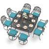 MEETWARM 9-Piece Outdoor Patio Dining Set for 8, All Weather Cast Aluminum Patio Furniture Table and Chairs Set- Large 64" Square Table, 4 Swivel Rocker Chairs, 4 Stationary, Umbrella Hole - Thumbnail Image 4