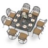 MEETWARM 9-Piece Outdoor Patio Dining Set for 8, All Weather Cast Aluminum Patio Funiture Table and Chairs Set- 64" Square Table and 2 Swivel Rocker Chairs, 6 Stationary, Umbrella Hole - Thumbnail Image 2