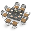 MEETWARM 9-Piece Outdoor Patio Dining Set for 8, All Weather Cast Aluminum Patio Funiture Table and Chairs Set- Large 64" Square Table, 8 Cushioned Swivel Rocker Chairs, 2.2" Umbrella Hole - Thumbnail Image 2