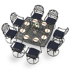 MEETWARM 9-Piece Outdoor Patio Dining Set for 8, All Weather Cast Aluminum Patio Funiture Table and Chairs Set- Large 64" Square Table, 8 Cushioned Swivel Rocker Chairs, 2.2" Umbrella Hole - Thumbnail Image 3
