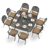 MEETWARM 9-Piece Outdoor Furniture Dining Set for 8, All Weather Cast Aluminum Patio Dining Set- Large 64" Square Table with Umbrella Hole, 8 Cushioned Chairs, Patio Table and Chairs Set - Thumbnail Image 2