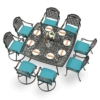 MEETWARM 9-Piece Outdoor Patio Dining Set for 8, All Weather Cast Aluminum Patio Funiture Table and Chairs Set- Large 64" Square Table and 4 Swivel Rocker Chairs, 4 Stationary for Garden - Thumbnail Image 3