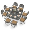 MEETWARM 9-Piece Outdoor Patio Dining Set, All Weather Cast Aluminum Patio Funiture Table and Chairs Set- Large 64" Square Table and 8 Cushioned Swivel Rocker Chairs, Umbrella Hole - Thumbnail Image 2