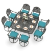 MEETWARM 9-Piece Outdoor Patio Dining Set, All Weather Cast Aluminum Patio Funiture Table and Chairs Set- Large 64" Square Table and 8 Cushioned Swivel Rocker Chairs, Umbrella Hole - Thumbnail Image 4