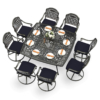 MEETWARM 9-Piece Outdoor Patio Dining Set, All Weather Cast Aluminum Patio Funiture Table and Chairs Set- Large 64" Square Table and 8 Cushioned Swivel Rocker Chairs, Umbrella Hole - Thumbnail Image 3
