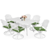 MEETWARM 7-Piece Outdoor Patio Dining Set, All-Weather Cast Aluminum Patio Conversation Set With 6 Cushioned Swivel Rocker Chairs For Backyard Garden Deck, 1 Rectangular Table - Thumbnail Image 5
