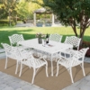 MEETWARM 7 Piece Outdoor Patio Dining Set for 6 Seater Dining Table Set, All-Weather Cast Aluminum Patio Conversation Set for Garden with 6 Chairs, 1 Rectangular Table, 2" Umbrella Hole - Thumbnail Image 2