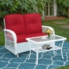 MEETWARM Outdoor Wicker Patio Glider Set, Loveseat For 2 Person Porch Furniture Glider With Glass-Top Coffee Table, Patio Glider Rocking Bench With Thickened Cushions - Thumbnail Image 7