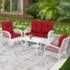 MEETWARM 4 Pieces Outdoor Wicker Patio Conversation Sets with Glider Loveseat, 2 Chairs with Coffee Table Wicker Rocking Chair Set, Patio Furniture Set with Thickened Cushions - Thumbnail Image 4