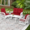 MEETWARM 4 Pieces Outdoor Wicker Patio Conversation Sets with Glider Loveseat, 2 Chairs with Coffee Table Wicker Rocking Glider Set, Wicker Conversation Set with Thickened Cushions - Thumbnail Image 4