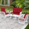 MEETWARM 5 Pieces Outdoor Patio Rattan Furniture Sets, All Weather Patio Wicker Conversation Set - 2 Rocking Swivel Chairs 1 Rattan Loveseat Glider with Cushions, 2 Coffee Table - Thumbnail Image 4