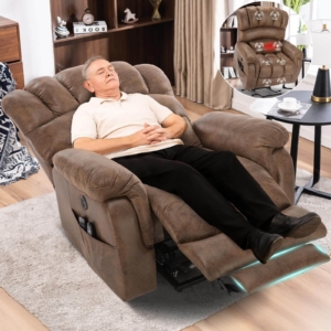 MEETWARM Oversized Dual Motor Power Lift Chair with Extended Footrest for Big Tall Elderly, Infinite Position Lay Flat Sleeper Electric Recliner, Heat Massage, Lumbar Pillow, USB & Type-C Ports