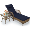 MEETWARM Outdoor Wicker Lounge Chair Set, 6-Position Adjustable Patio Chaise Lounge w/Side Table, All Weather Lay Flat Pool Sunbathing Recliner, Armrest & Head Pillow, Fade-Resistant - Thumbnail Image 3
