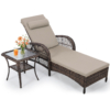 MEETWARM Outdoor Wicker Lounge Chair Set, 6-Position Adjustable Patio Chaise Lounge w/Side Table, All Weather Lay Flat Pool Sunbathing Recliner, Armrest & Head Pillow, Fade-Resistant - Thumbnail Image 4
