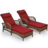 MEETWARM 2-Piece Outdoor Wicker Lounge Chairs with Cushion, Rattan Patio Chaise Loungers with 6-Level Backrest, All Weather Lay Flat Pool Sunbathing Recliner Chair, Armrest and Head Pillow - Thumbnail Image 2